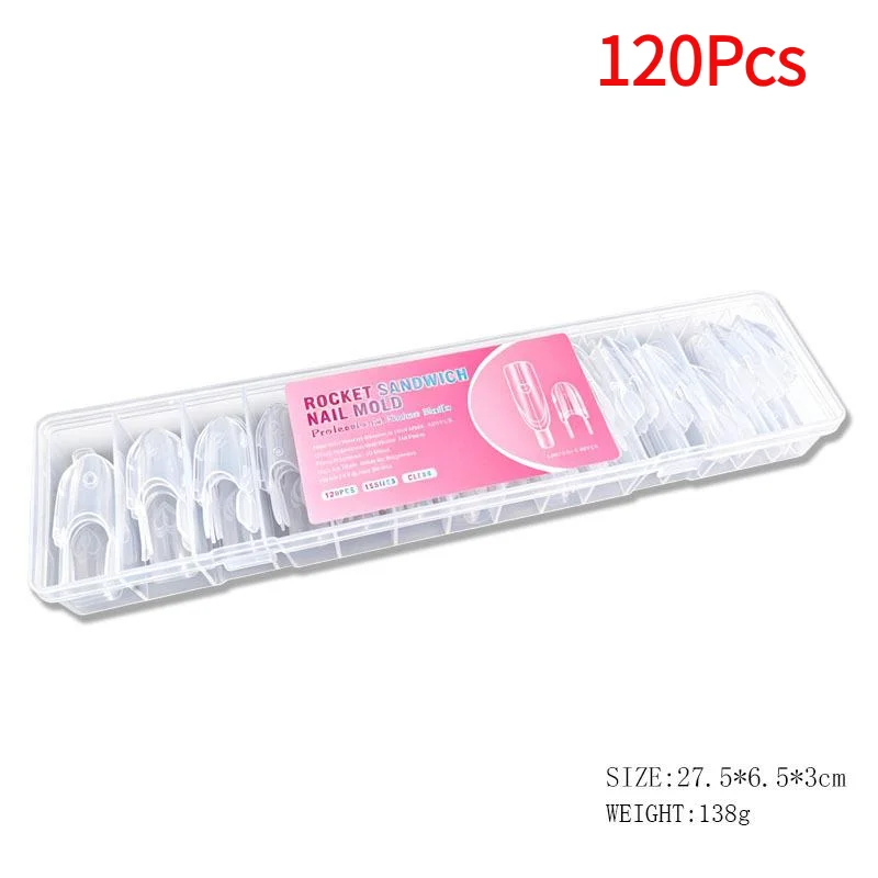 120Pcs Sandwich Dual Nail Forms 120pcs 15size Rocket Shape Full Cover Top & Bottom Mold For Nail Art Extension Manicure Kit.