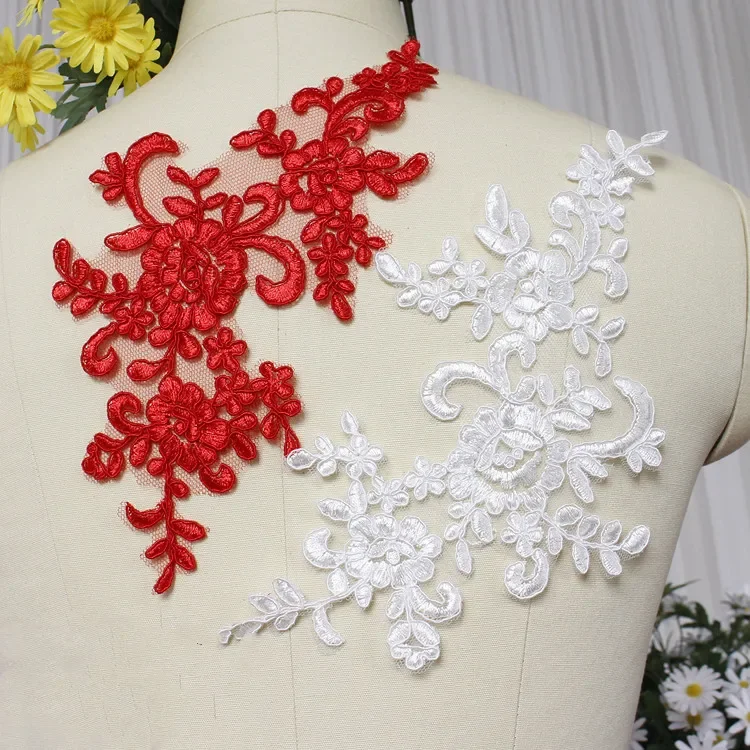 10 -20 Pcs Wedding Dress Lace Trim Patch Applique Lace Fabric DIY Bride Hair Accessory White Red Black Sew Decoration RS356