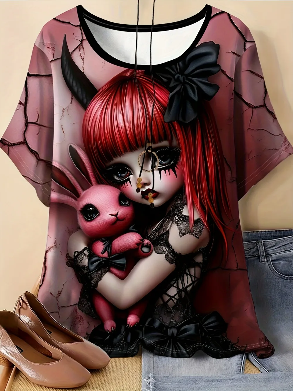 Halloween Dark Gothic Doll Pattern 3D Print Men and Women T-shirt Fashion Breath Quick-dry Outdoor Sports Leisure Punk Style Top