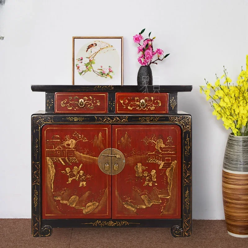 Furniture Sideboard Cabinet Cabinet Old-Fashioned Cross-Head Cabinet Traditional Gold Drawing Hallway Counter