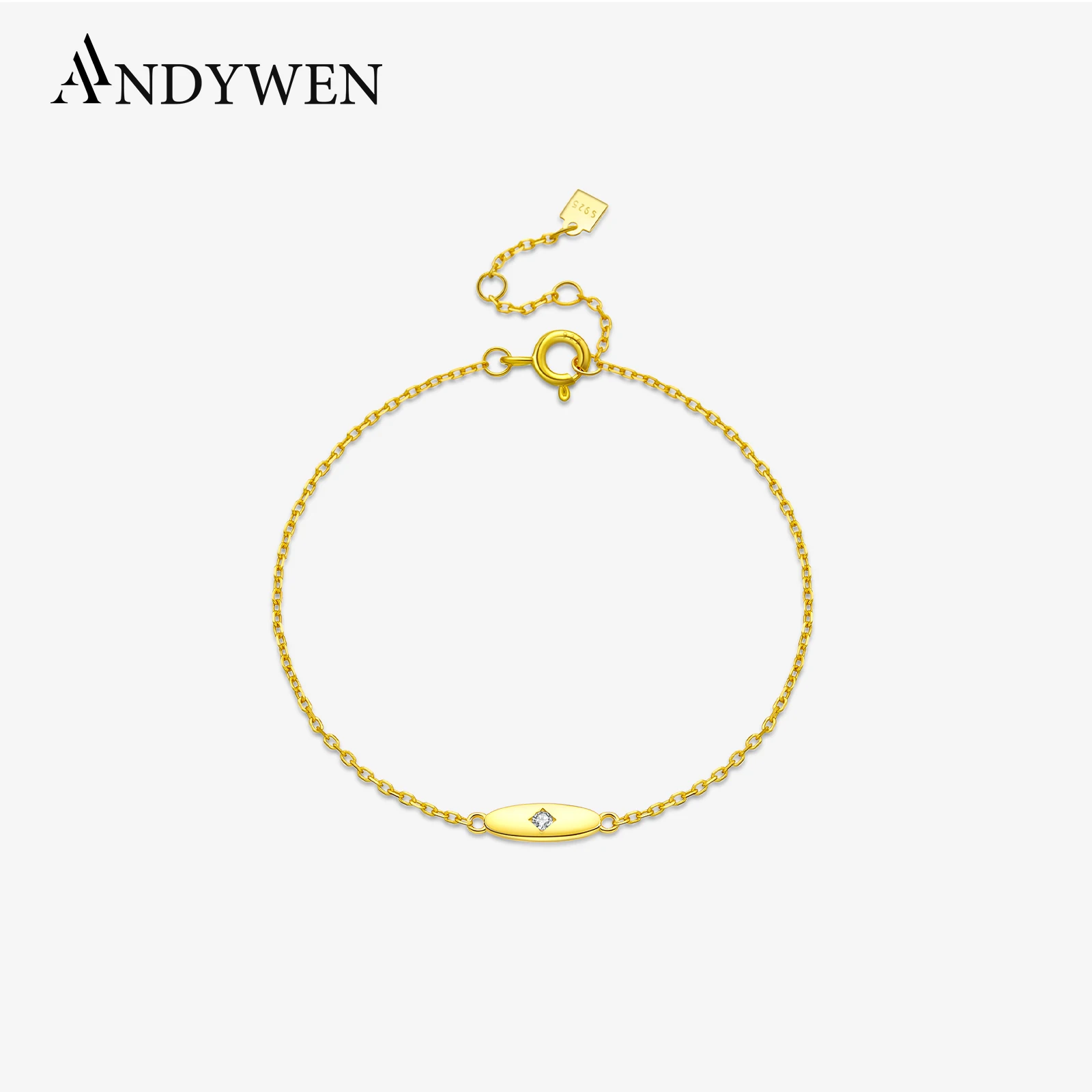 

ANDYWEN 100% 925 Sterling Silver 13mm Oval Pendant Inlay CZ Zircon Charm Bracelet Chain Fine Jewelry 2024 Crystal Jewels