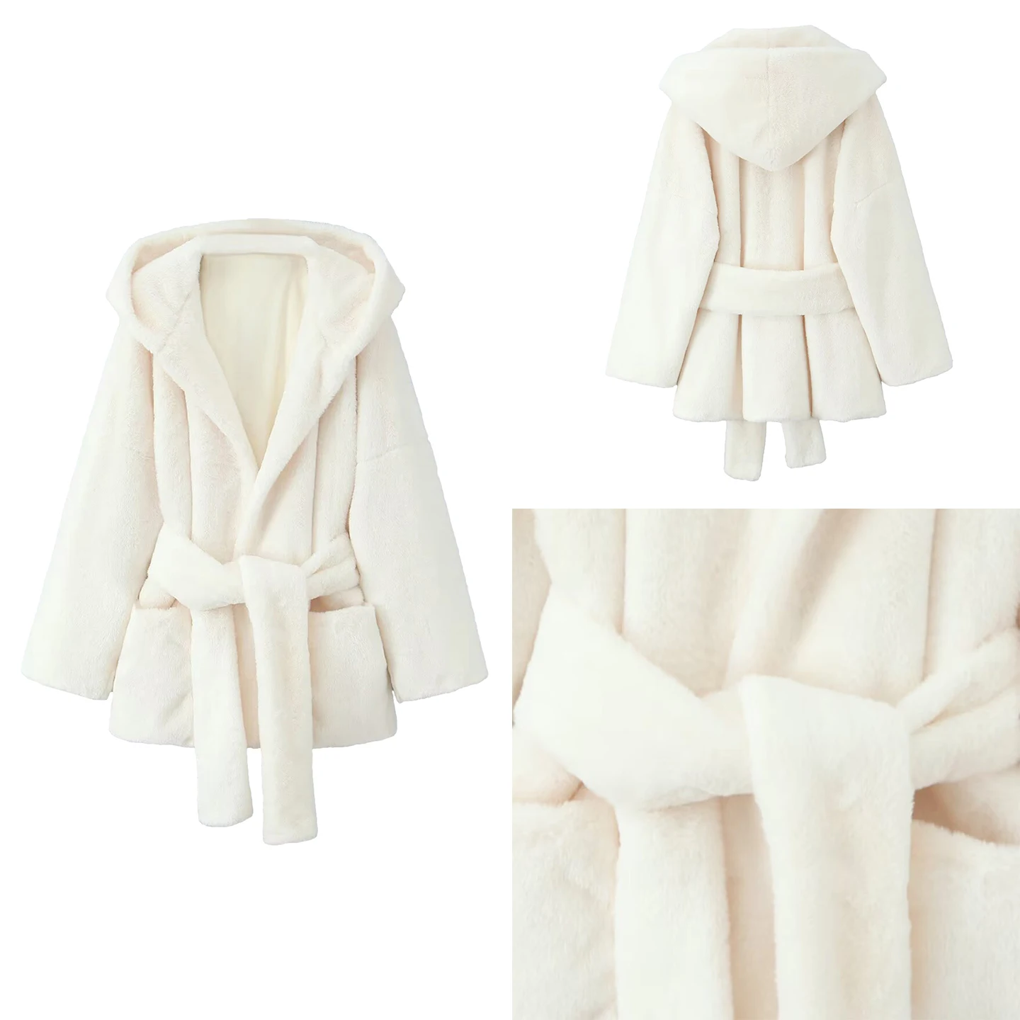 

Ele White Fur Collar Hooded Jaet Women's Faion Autumn 2025 Z Casual Sle Long Sve Stand Fit Coat