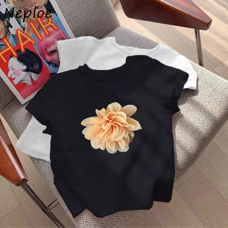 Neploe קוריאני אופנה shoirt שרוול חולצות טי אמריקה בסגנון רזה המותניים שחור חולצות נשים 2025 בקיץ חולצת טי טי טי