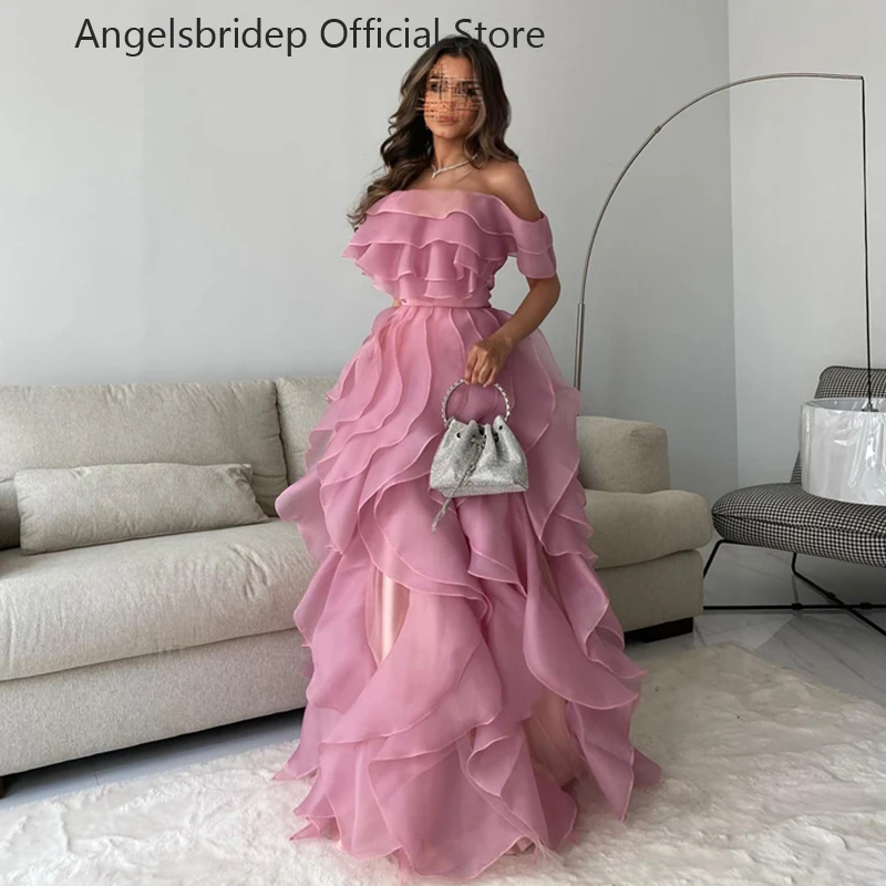 

Angelsbridep A-line Tiered Organza Evening Dresses Saudi Arabia Vestidos De Fiesta Elegantes Para Mujer 2023 Dubai Party Dresses