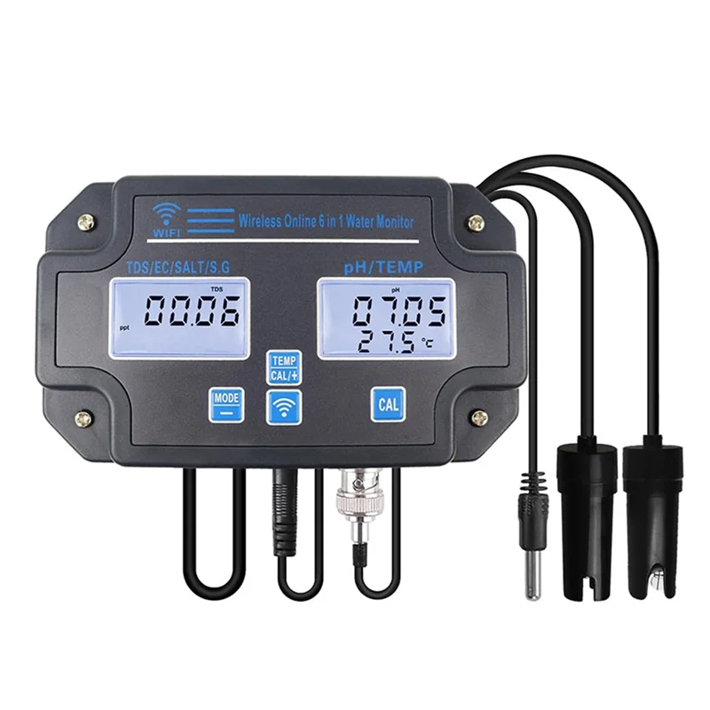 

ABGH-Smart Тестер качества воды 6-в-1 PH/EC/TDS/солености/S.G и монитор температуры с Wi-Fi - вилка европейского стандарта