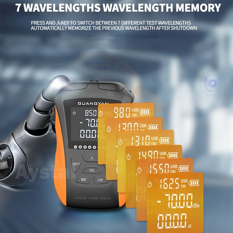 Optical Power Meter Red Laser, 6 in 1, High Precision, Mini Fiber Red Light Pen, 15KM/20KM/30KM Rechargeable Optic Cable Tester