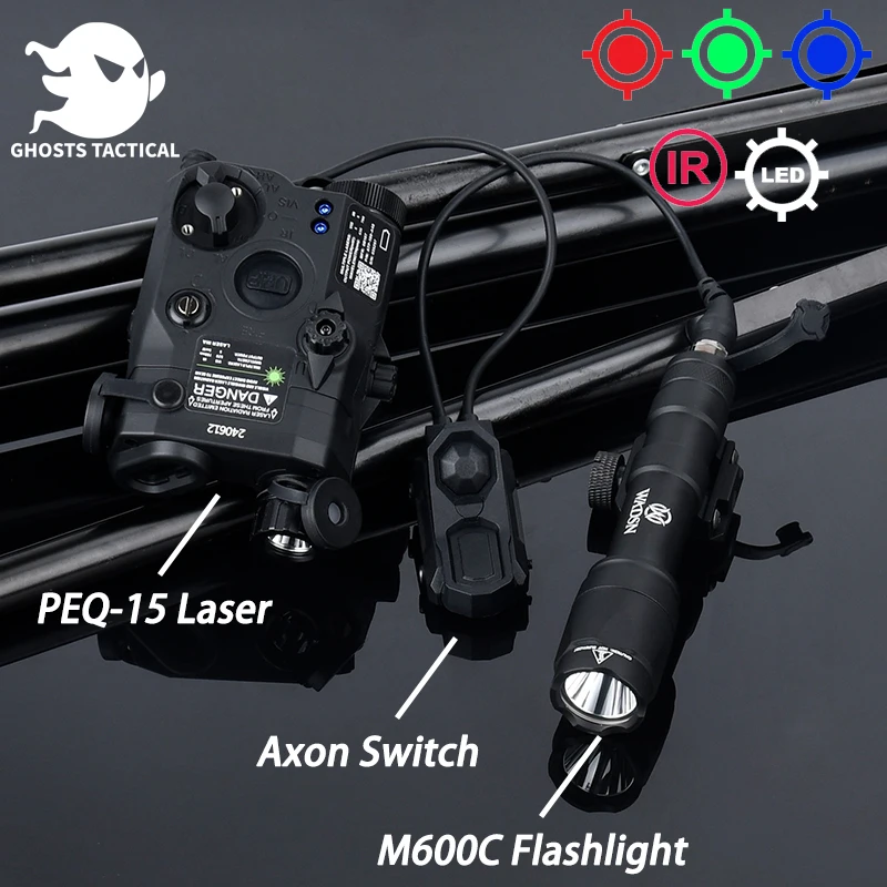 WADSN PEQ 15 PEQ-15 Red Green Blue IR Battery Box LED Strobe Surefir M600 Flashlight AR15 Accessories AXON Dual Pressure Switch