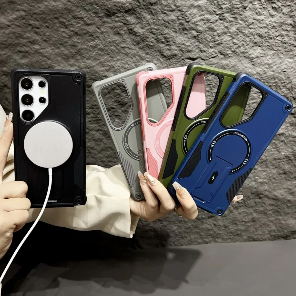 Fold Stand Holder For Magsafe Case For Samsung A17 A07 S26 Ultra Plus S25 S24 A56 A55 A36 A26 A16 A06 Shockproof Magnetic Cover