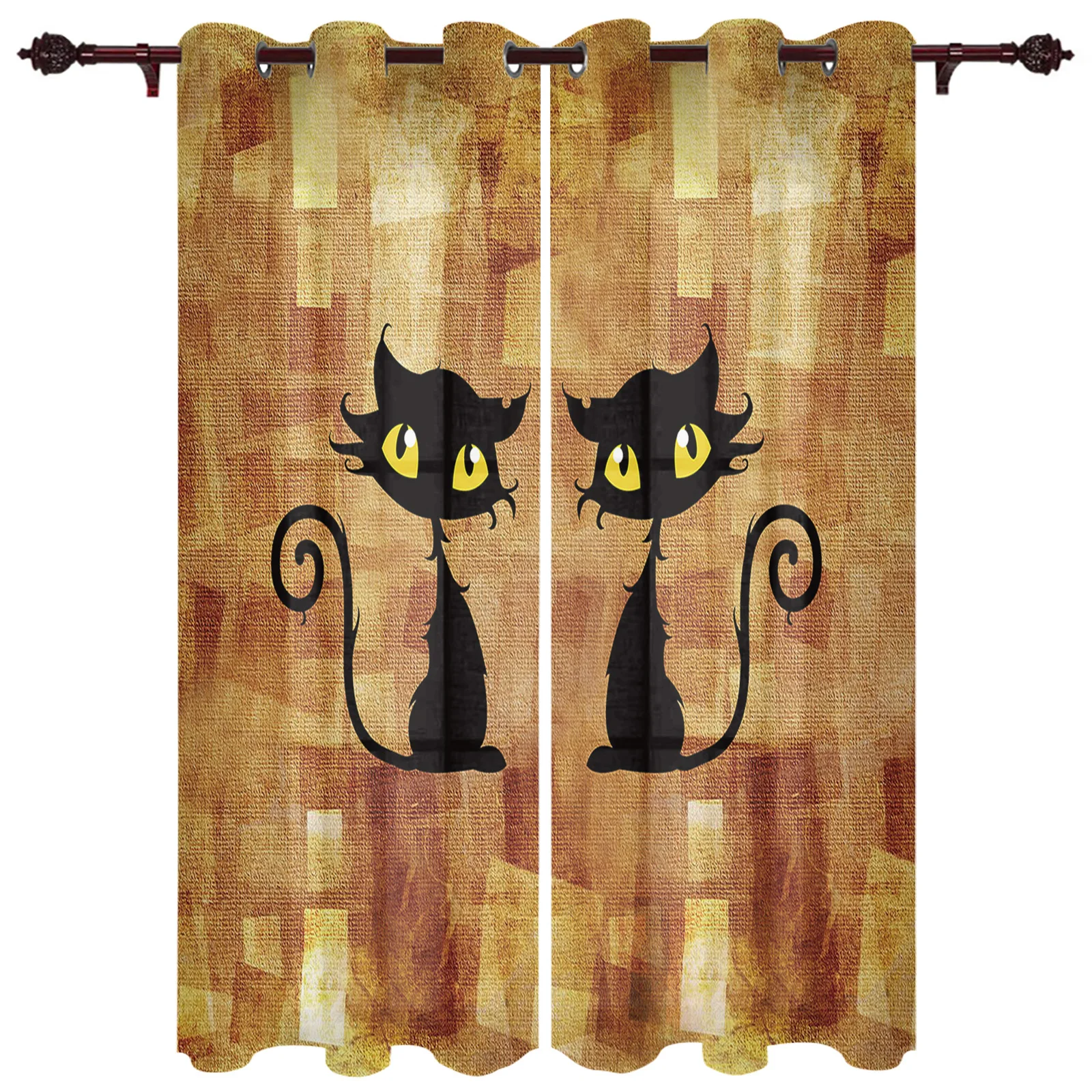 Window Curtains for Living Room Abstract Retro Background With Cats Curtains for Child Bedroom Kitchen Decor Blinds Drapes