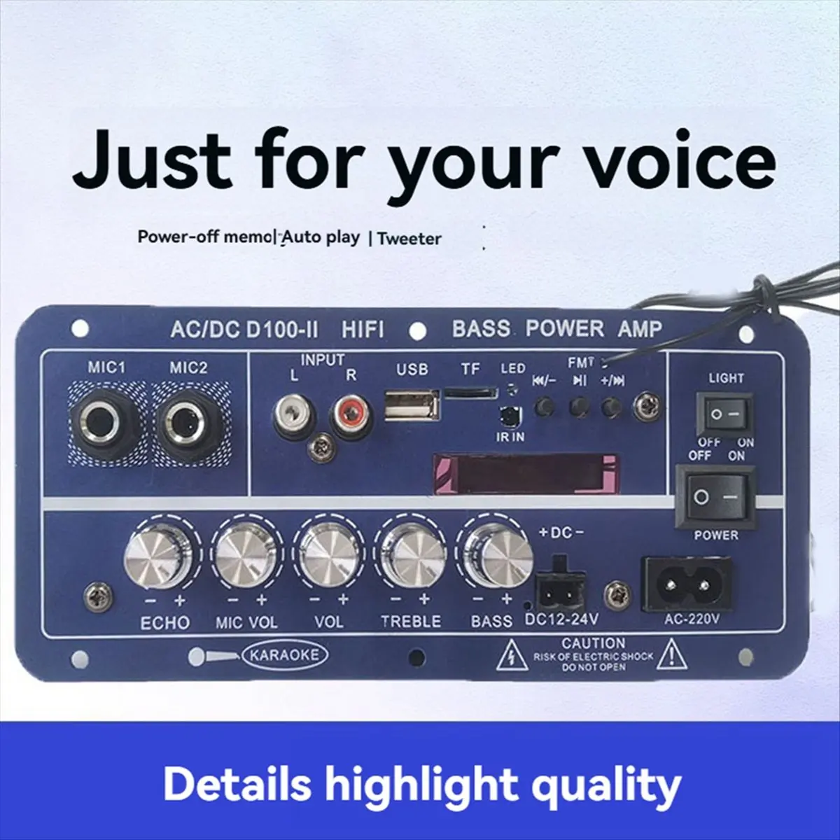 A77K 220V 12V Digital Bluetooth Amplifier Board Subwoofer Dual Microphone Karaoke Amp Speaker Home Theater DIY 100W EU Plug view 3