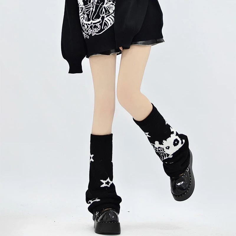 

Y2k Star Skull Knee-high Socks Dark Punk Harajuku Emo Gothic Style Stockings Leg Warmers Women Taba Foot Gaiters Leg Covers Girl