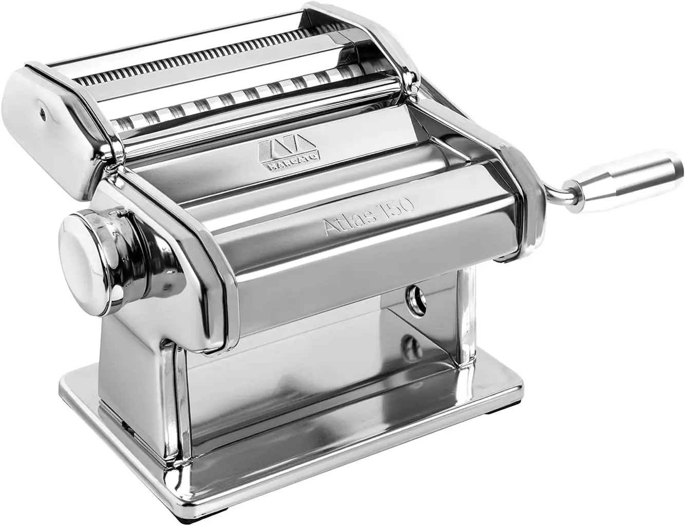 

Italian Manual Pasta Maker Machine, Chrome Steel. Makes Lasagna, Fettuccine & Tagliolini with Adjustable Settings