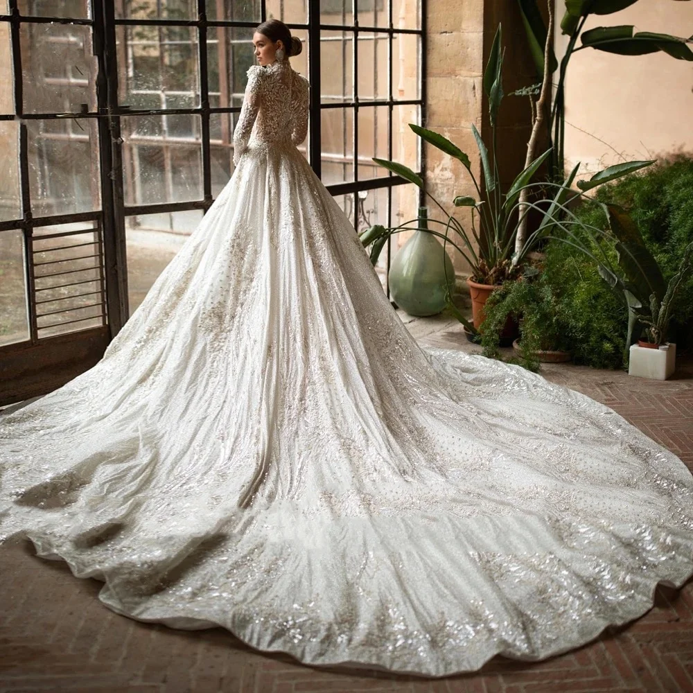 Vestidos De Novia reales De cuello alto, Vestido De Novia hecho a medida con Apliques De encaje, Vestido De Novia personalizado para mujer