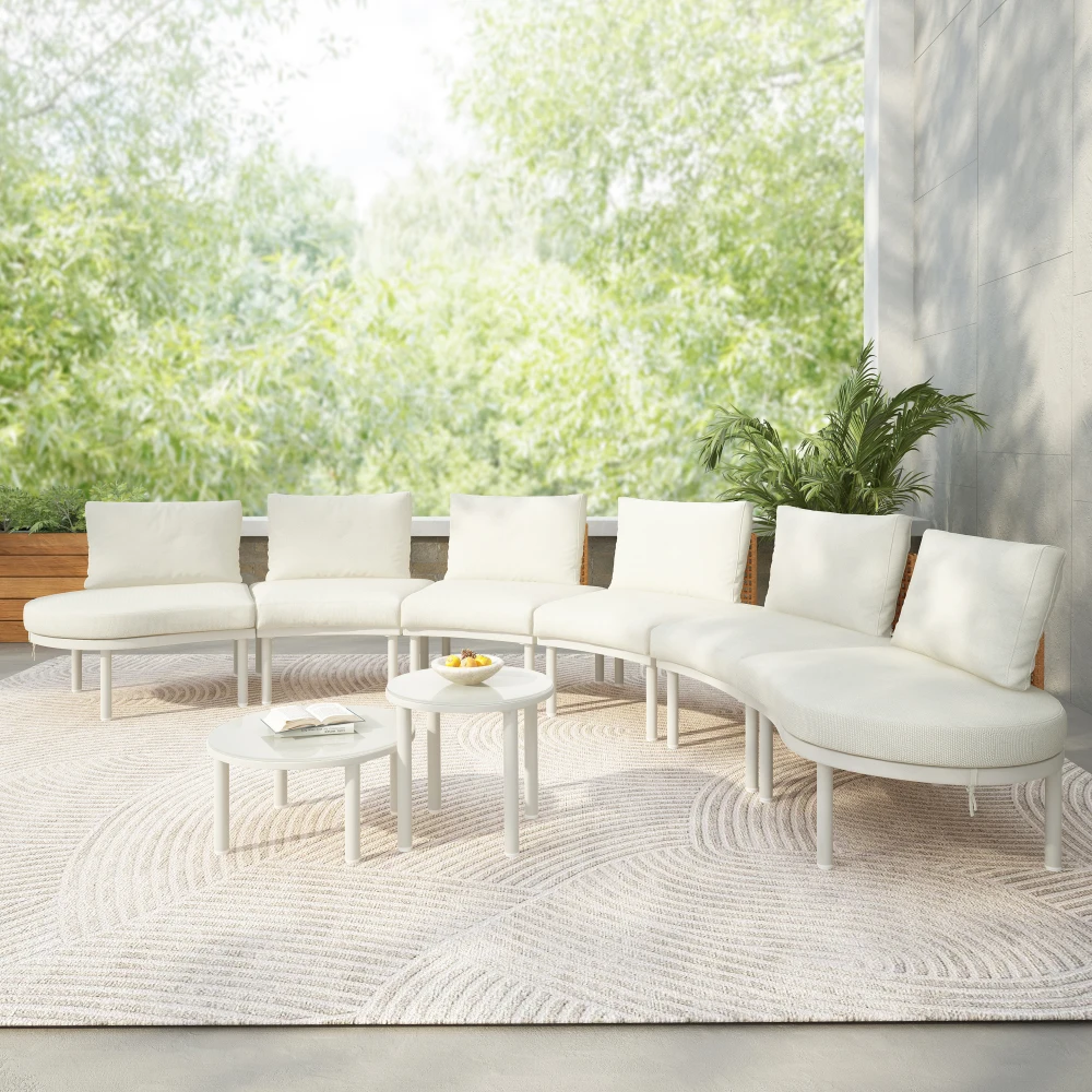 

TOPMAX 8-Piece Half Moon Outdoor Sectional with 2 High-Low Tables,PE Rattan,6 Pillows&Cushions,Beige