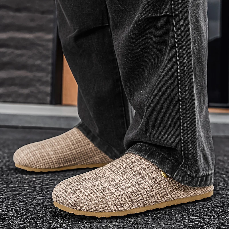 Big Size Mules Men Closed Toe Half Slippers Slip On Flats Sneakers Fabric Slide Sandals Backless Loafer Open-back Casual Shoes
