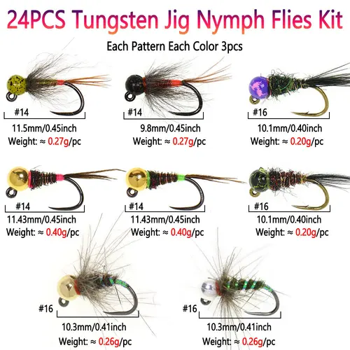 Imagen 2 del producto Bimoo - Kit de 24 Señuelos de Pesca con Cabeza de Perdigón de Tungsteno, Hundimiento Rápido, para Pesca de Trucha y Trucha Arcoídea