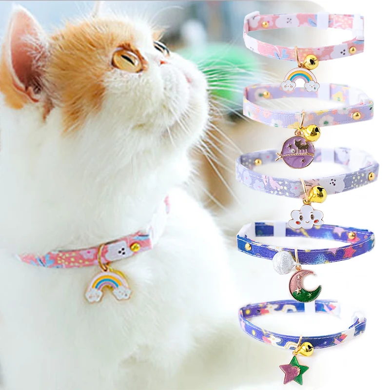 Cute Cat Collar Multicolor Pet Collar Kitten Dog Tie Adjustable Neck Strap Puppy Cat Necklace Star Cat with Bell Pet Accessories