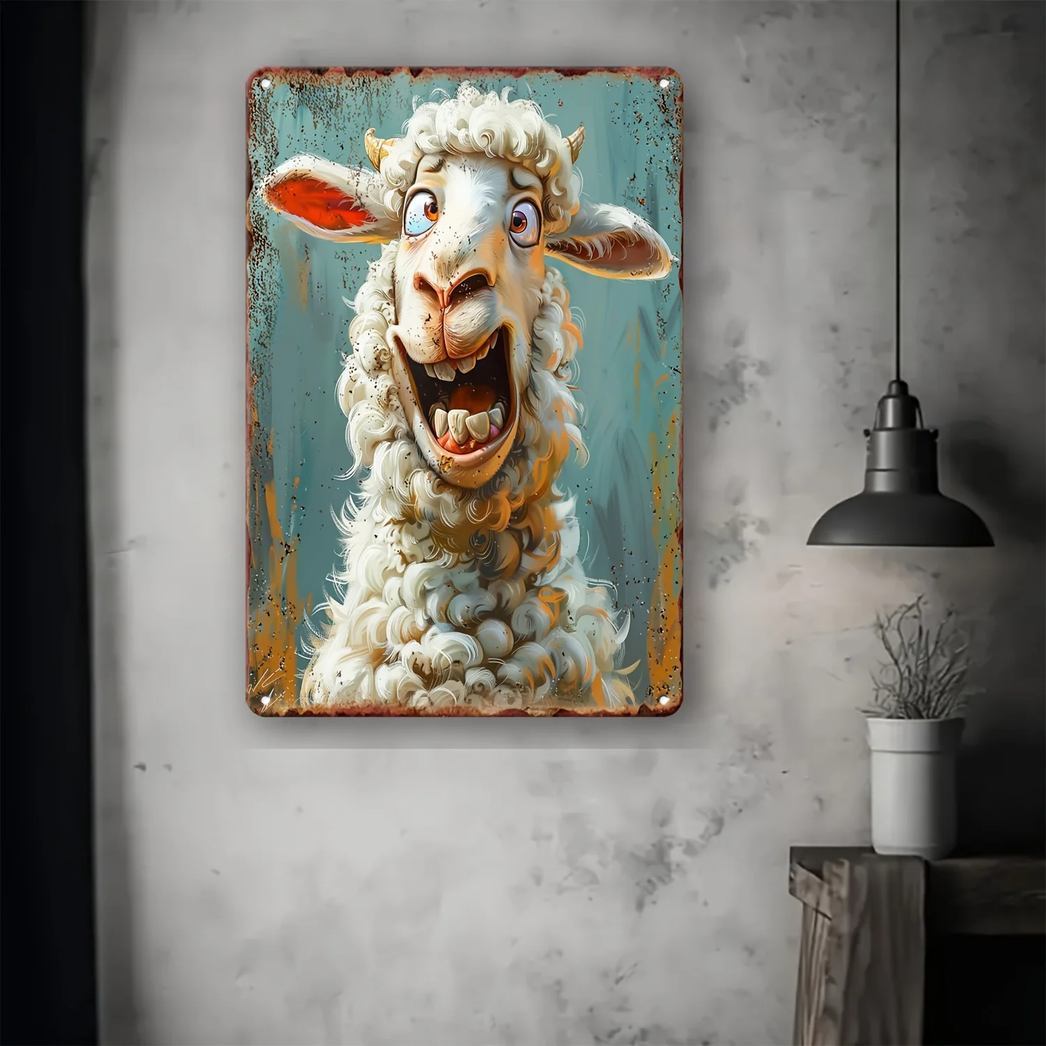 1 Retro Laughing Sheep Metal Logo - Fun Iron Art Painting Suitable for Home, Kitchen, Garage, Caf é, and Farmhouse Decoration