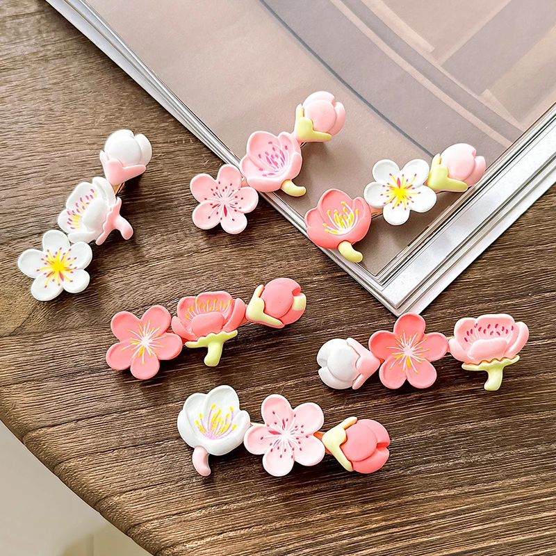 Pink Sakura Peach Blossom Hairpins Headwear Flower Stamens Lotus Tulip Hair Clip Hair Rope Hair Accessories For Women Girls Gift