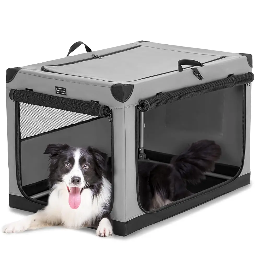 

Soft Sided Dog Crate, With Patented Adjustable Fabric Cover, Chewproof & Lockable Mesh Doors, Waterproof Base Kennel Indoor