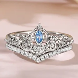 European and American new fashionable crown design simple and fashionable Valentine's Day women's double-layer ring