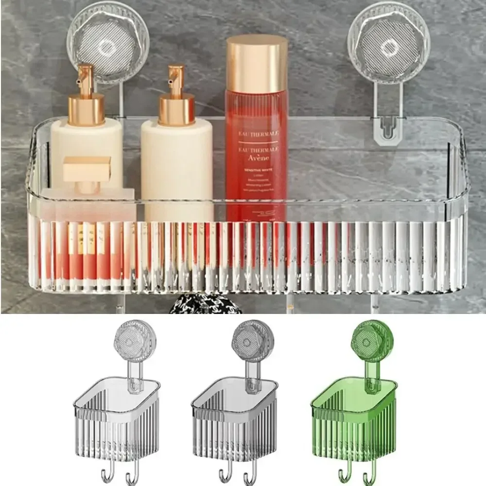 

Plastic Rotating Suction Cup Storage Rack No Punch with Hook Bathroom Storage Rack Multi-purpose Simple Installation