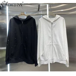 Spring Autumn New Men's and Women's Heavy Industry Full Body Rhinestone Jacket Loose Casual Hooded Sweatshirts Streetwear Top