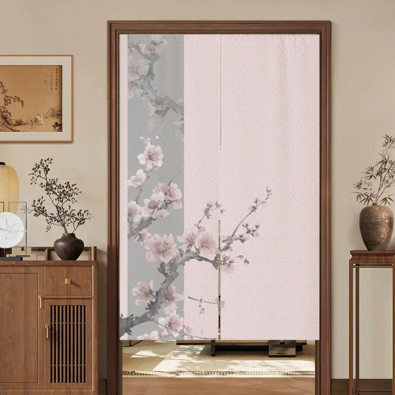 VIKAMA New Chinese-Style Door Curtain, Velcro Blackout Privacy Sheer Curtain, Entryway Cabinet and Bathroom Partition Curtain