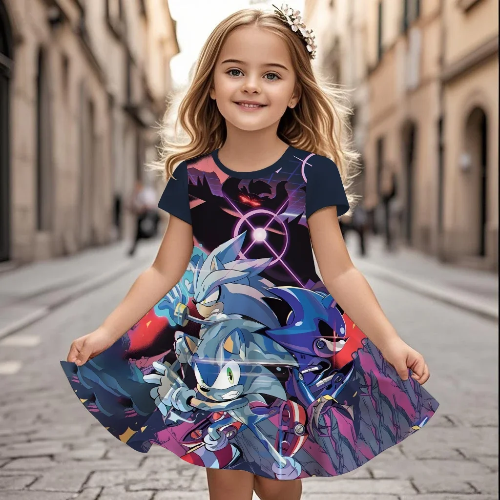 

Sonic Cartoon Delightful Print 2025 Summer New Design 3D Casual Fashion Kids Teens Girls Boys Hot Sale Lovely Dress