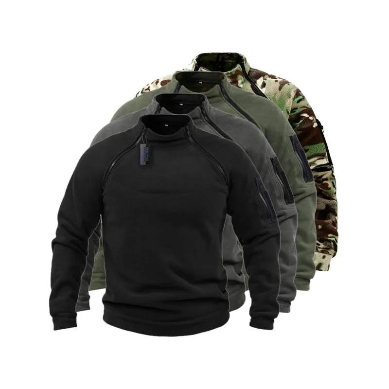 Mens Tactical Outdoor Polar Fleece Jacket Hunting Clothes Warm Zipper Pullover Man Windproof Coat Thermal Hiking Camping Sweater