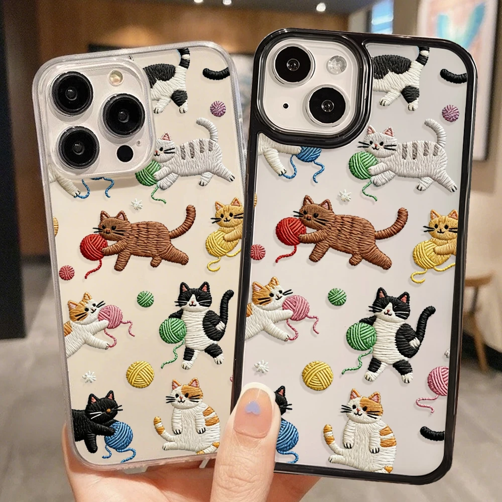 Embroidered Ball of Thread Kitten Phone Case For iPhone 18 17 16 15 14 13 12 11 Pro Max Shockproof Bumper Protection Back Cover view 6