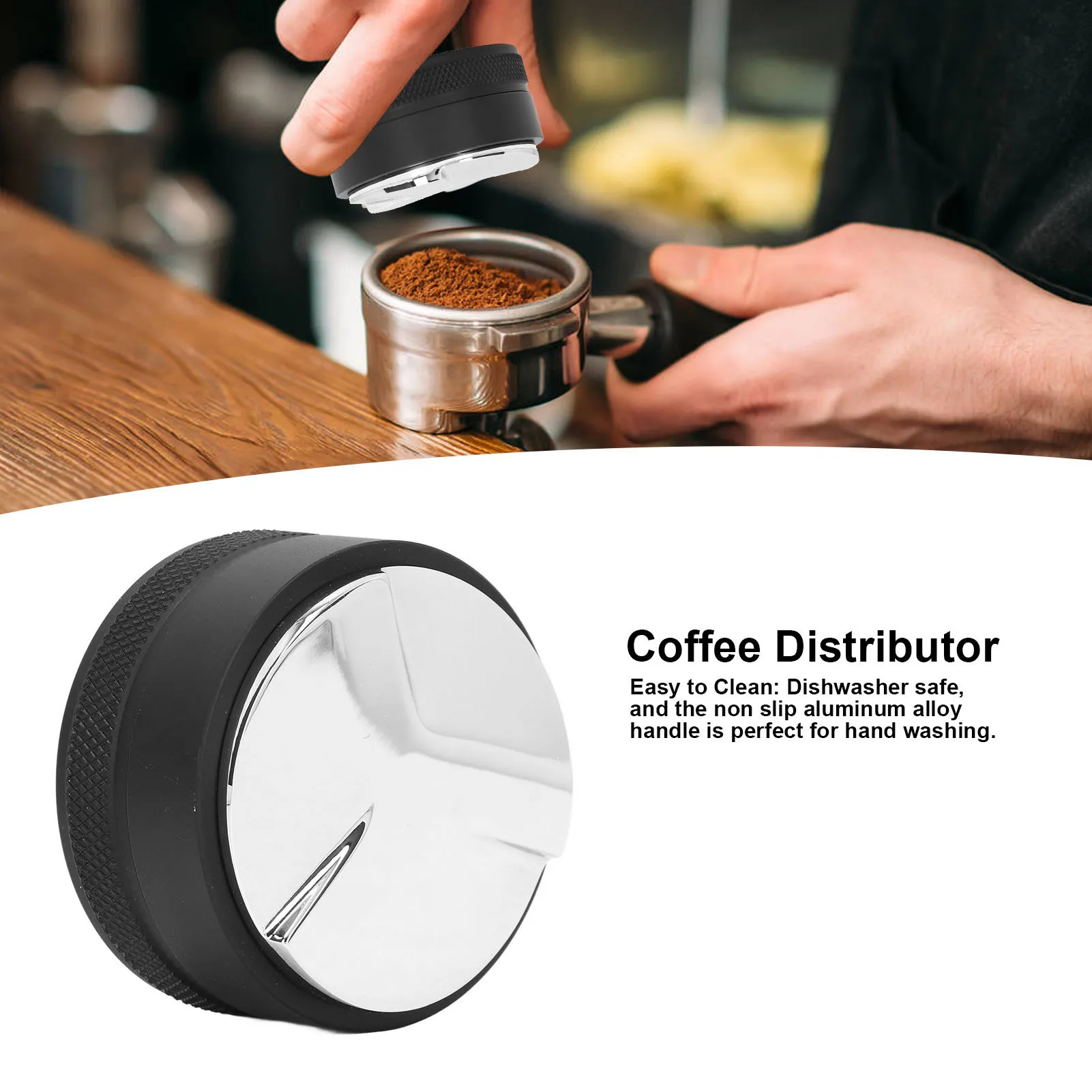 51/58mm Coffee Tamper, Coffee Distributor Adjustable Portable Rust Resistant Black Paddle Coffee Distributor Powder Press image 3