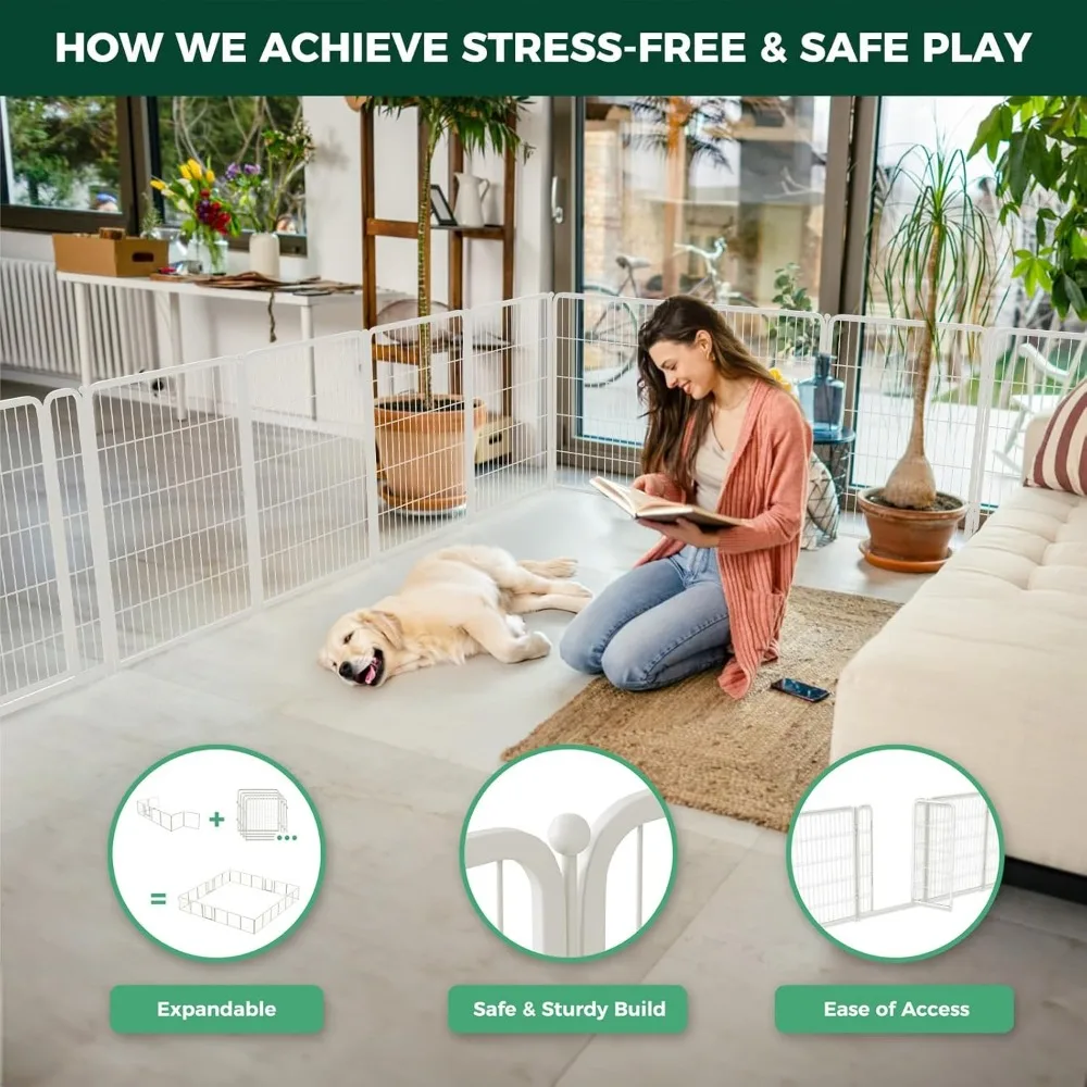 Cercadinho para cães interno resistente de 40 polegadas: área de jogo segura e sem estresse para cães médios a grandes, gabinete de 12 painéis