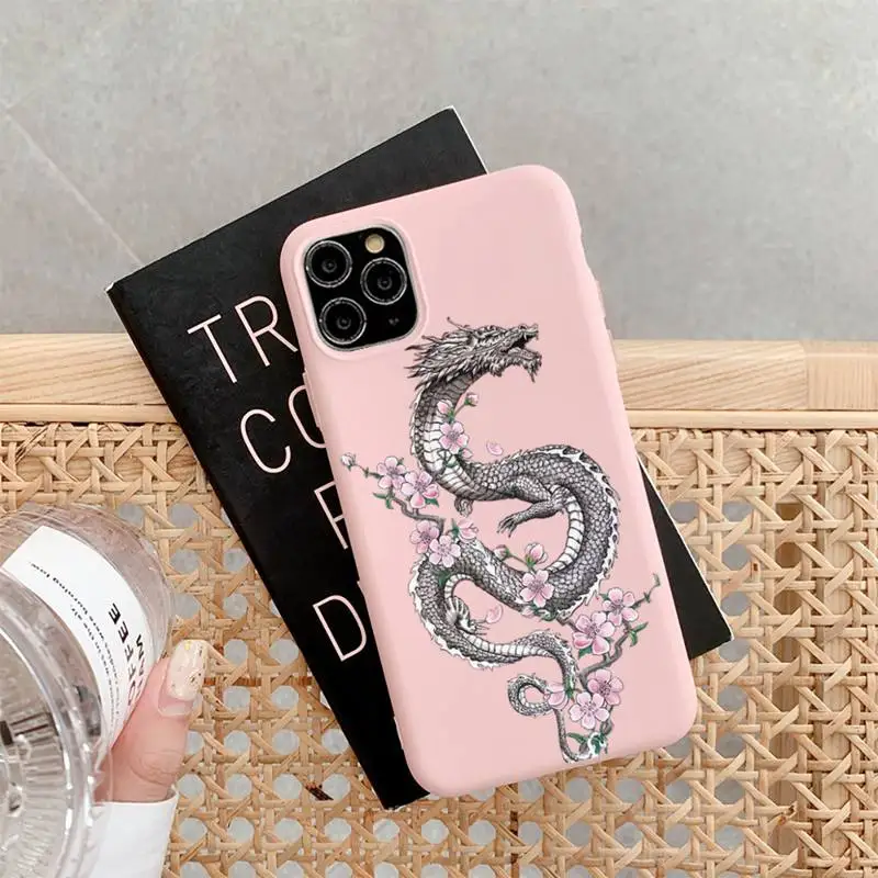 FHNBLJ Dragon  Phone Case for iPhone 11 12 13 Mini Pro Xs Max 8 7 6 6S Plus X XR Solid Candy Color Case