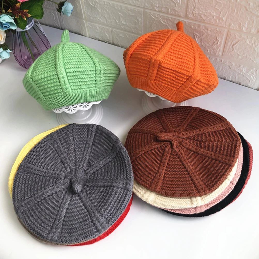 

Kids Wool Beret Hat Solid Color Autumn Winter Beanie Warm Knit Cap For Children Fashionable Baby Girl Woolen Hat With