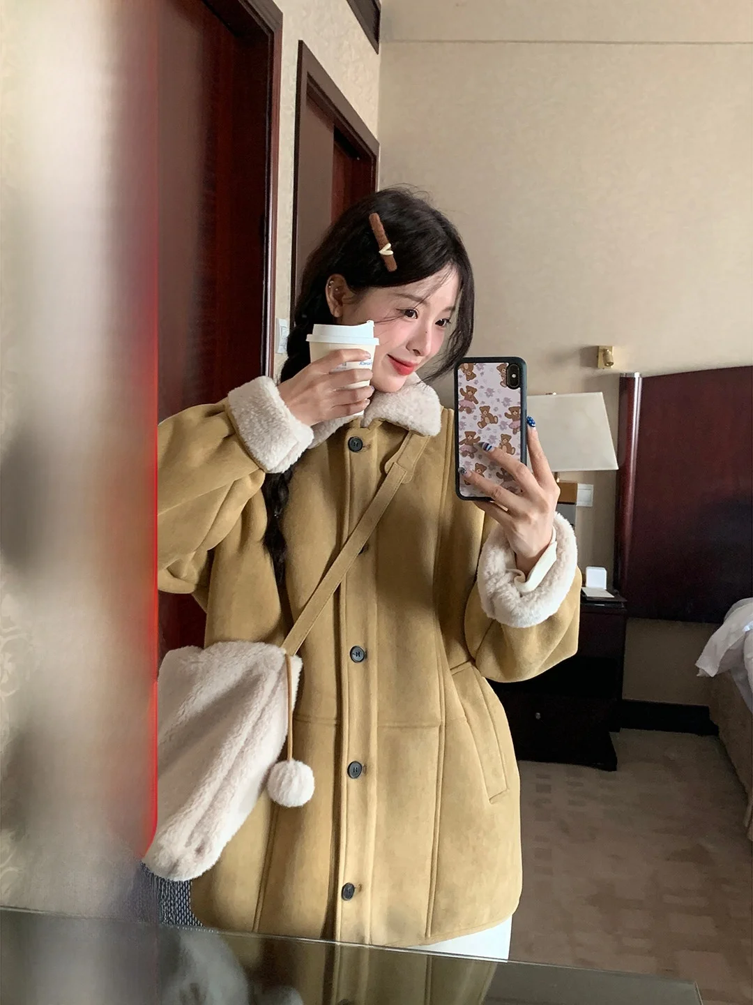 

Ретро-куртка из замши свободного кроя в корейском стиле, теплая женская верхняя одежда с длинными рукавами на пуговицах, повседневная, цветная