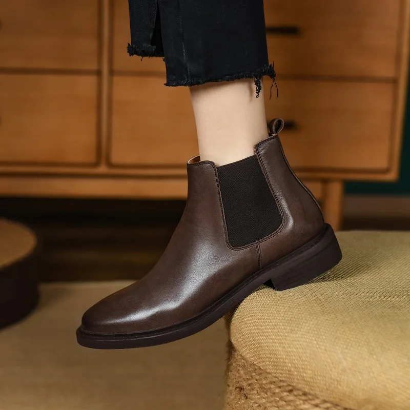 

Slip On Basic Shoes Women Chelsea Boots Classic Stylel Women Ankle Boots Autumn Winter Concise Cowhide Ladies Warm Shoes