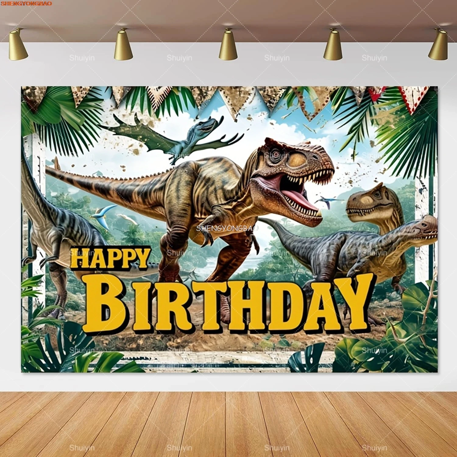 

Tropical Jungle Dinosaur Birthday Background Jurassic Park Woodland Tyrannosaurus Rex Baby Shower Photography Backdrops NO-02