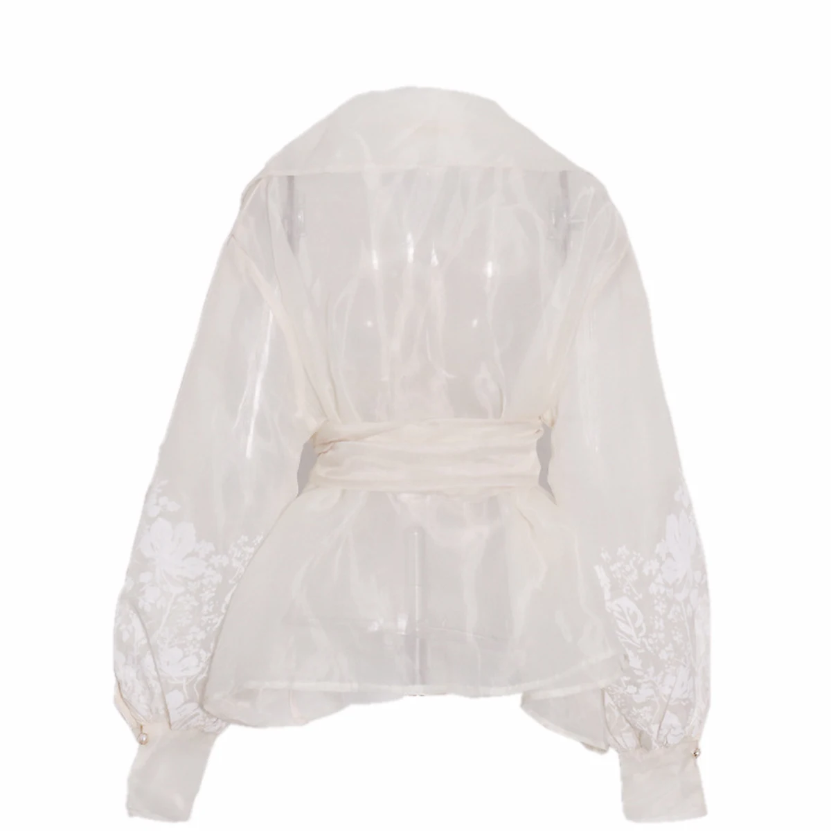 Blus Wanita Lengan Panjang Trendy dengan Kerut, Kerah Mock Neck, Berlapis Ruffle, Kasual, Bahan Chiffon Transparan, Model Pendek