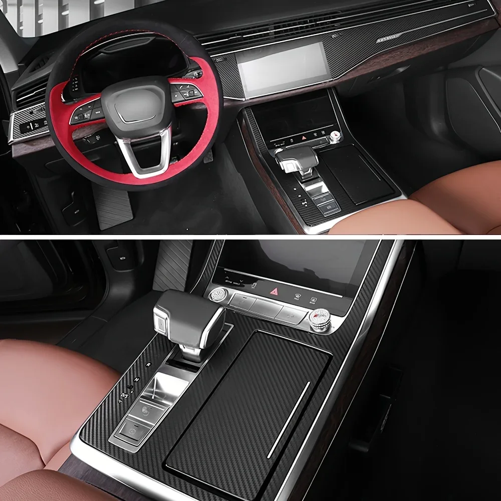 

Для Audi Q7 Q8 4ML 2021-2023 ПВХ внутреннее центральное управление и дверная ручка 3D 5D наклейки из углеродного волокна
