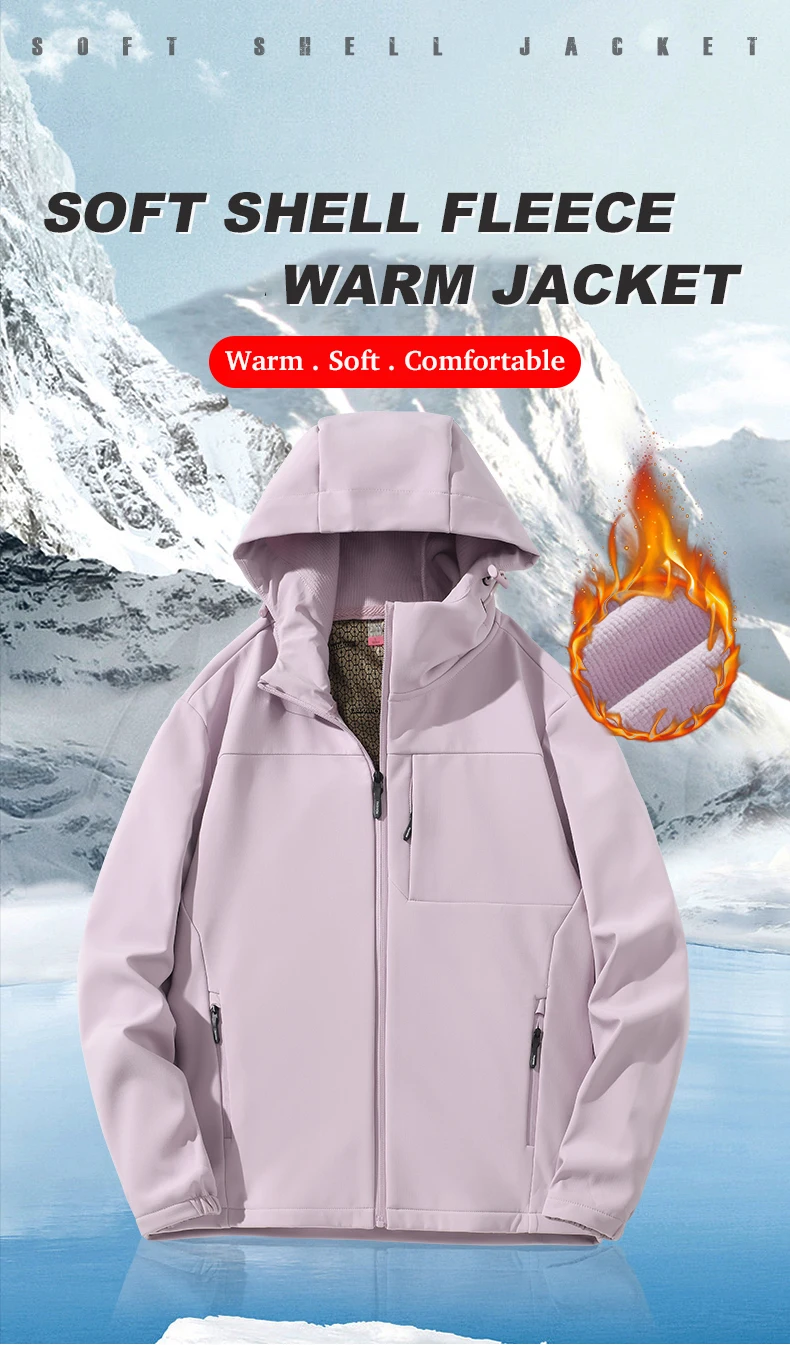LNGXO Warme Winter-Fleecejacke für Damen, wasserdicht, winddicht, SoftShell für Wandern, Camping, Klettern, Skifahren, Outdoor, Thermomantel – Detail 2