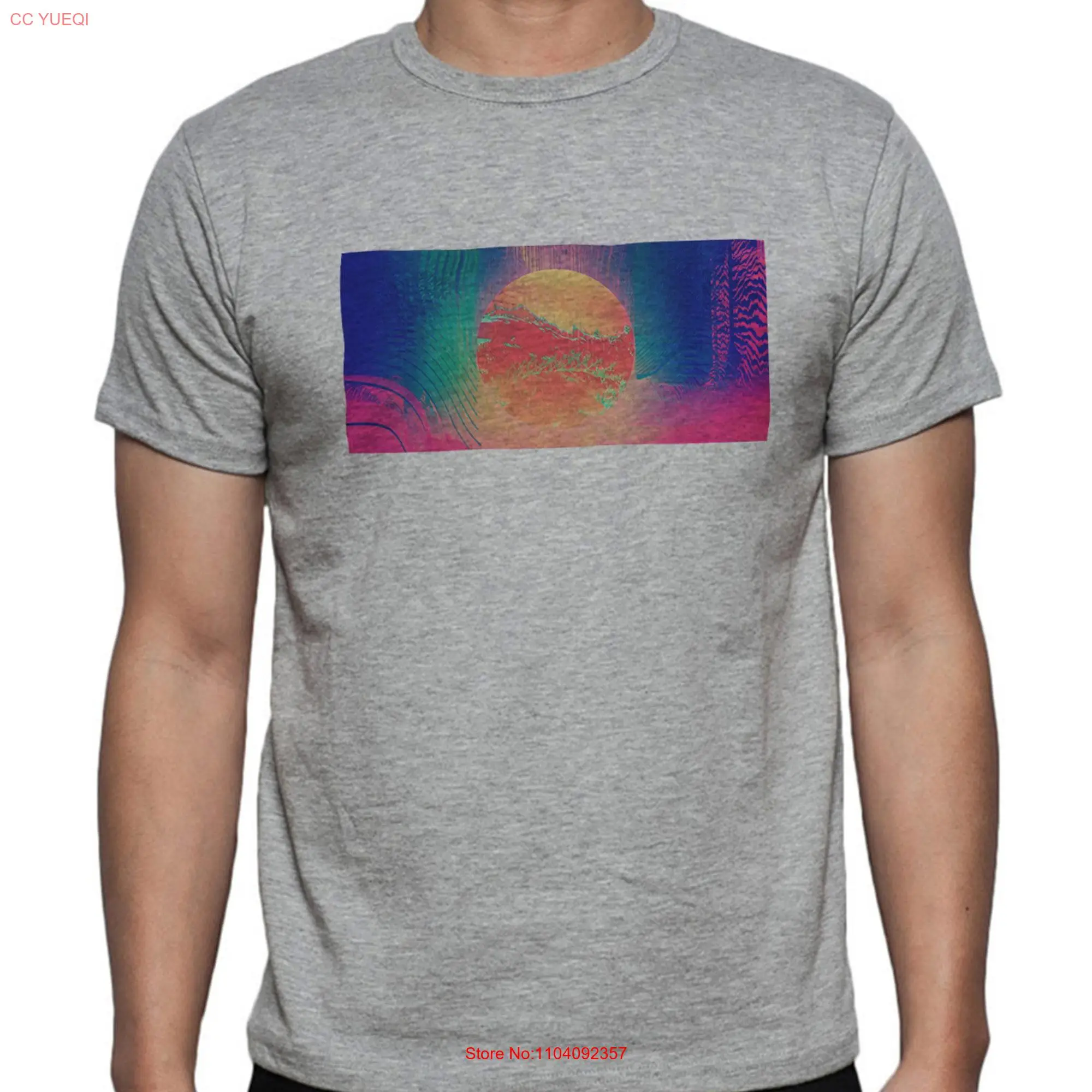 Aesthetics Vaporwave Retro Wave Glitch Art Logo Cotton Gray T shirt Top long or short sleeves