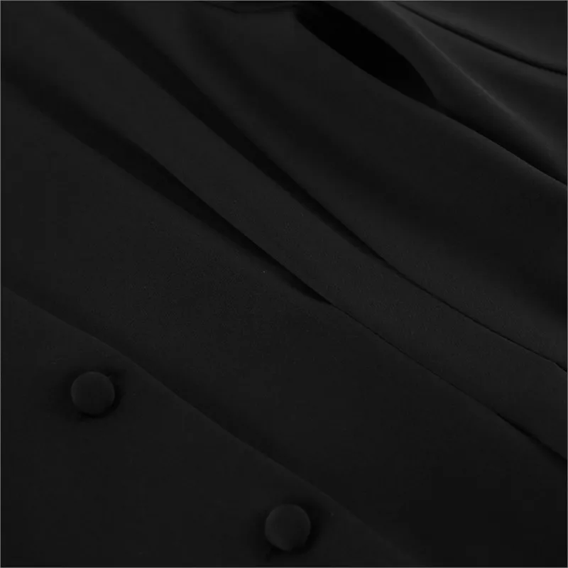 Autumn Elegant Slim Fit Waist Cinching Black Mini Suit For Commuting Sexy V-neck Button Long Sleeves Suit Jacket Vestes Femmes