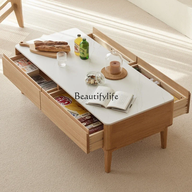 

Solid wood modern simple log coffee table living room oak rock board tea table
