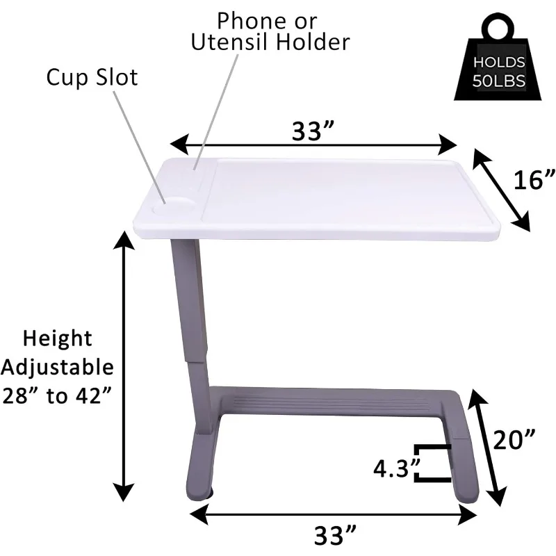 Overbed Table and Hospital Bed Table - Table With Wheels - Over The Bed For Home Use and Hospital, Bedside