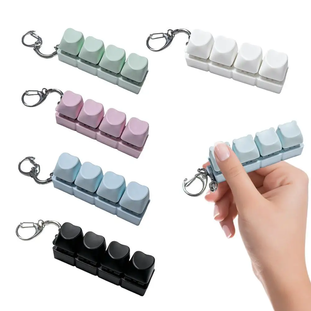 

4Keys Finger Button Anti-stress Toys Button Keycap DIY Keyboard Keychain Office Decompression Calming Keychain Gifts