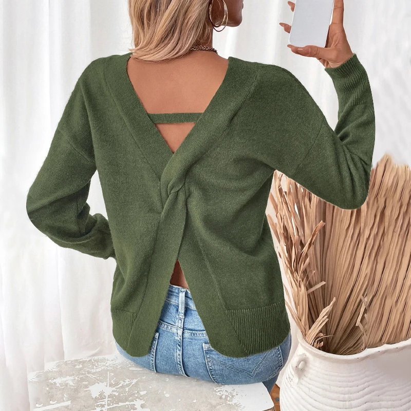 

Women's Green V Neck Knitted Sweater Long Sleeve Autumn Winter Casual Loose Fit Daily Fashion Warm Pullover
