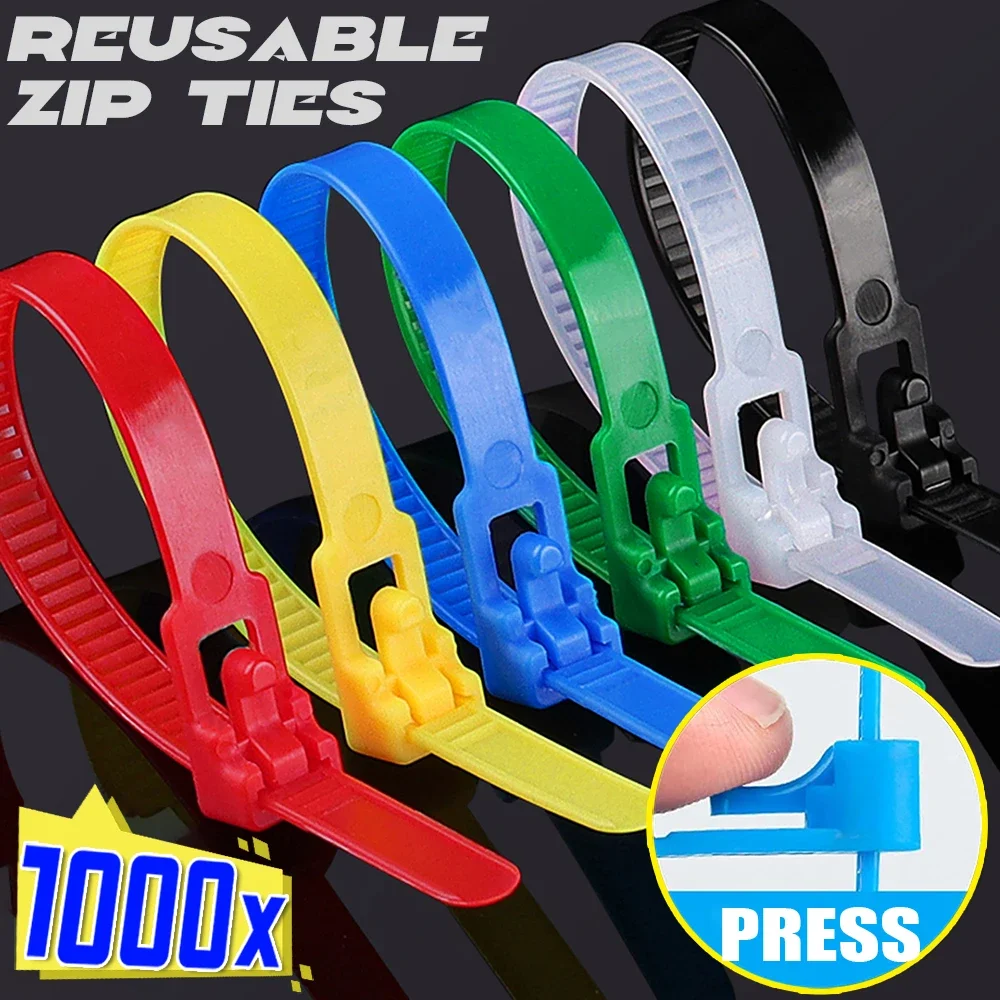 100-1000PCS Binder Lock Straps Nylon Cable Ties Releasable Self-locking Reusable Zip Ties Adjustable Loose Slipknot Organizer