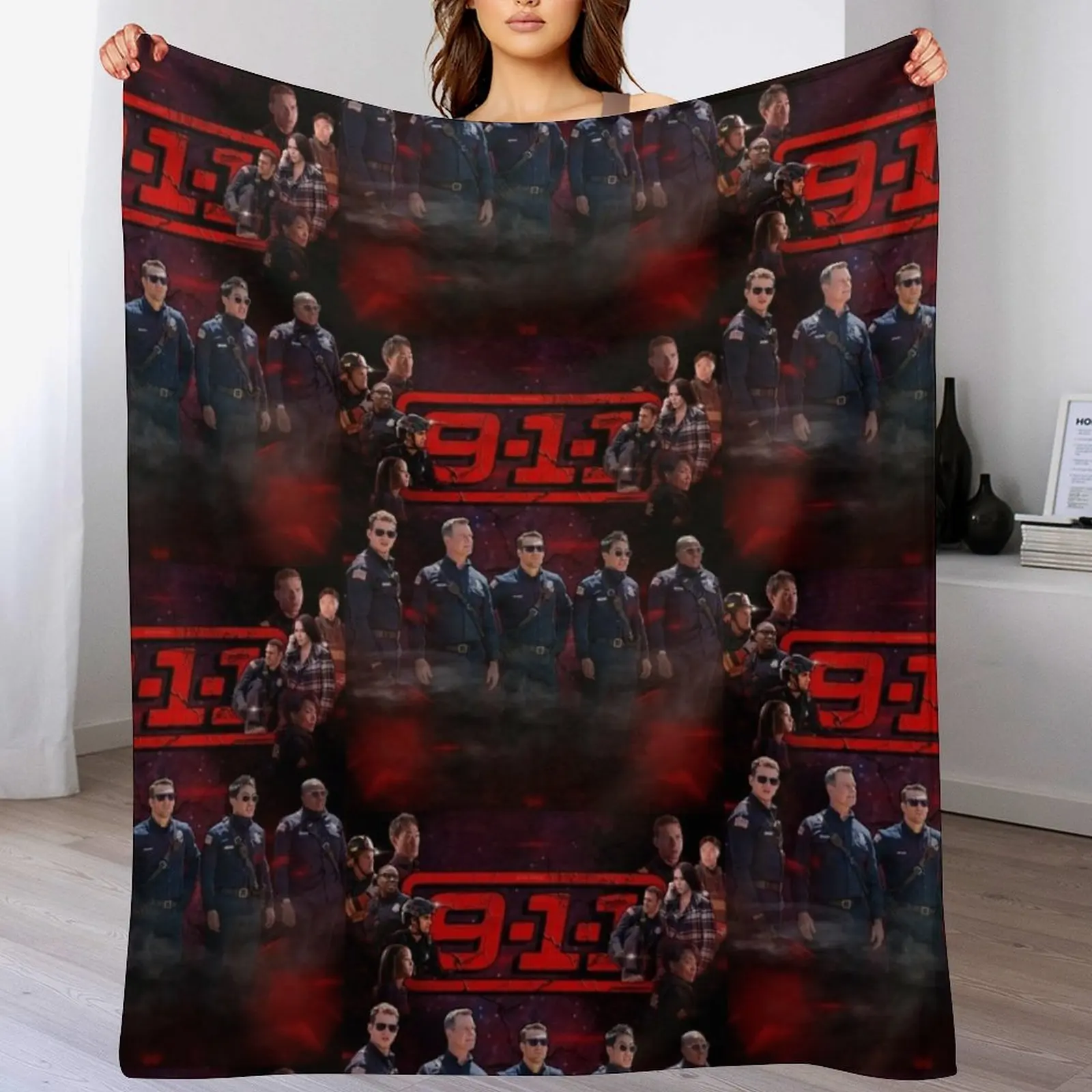 9-1-1 : Cast (Purple Red Haze) Throw Blanket Plush Fuzzy Cozy Blanket for Couch Sofa