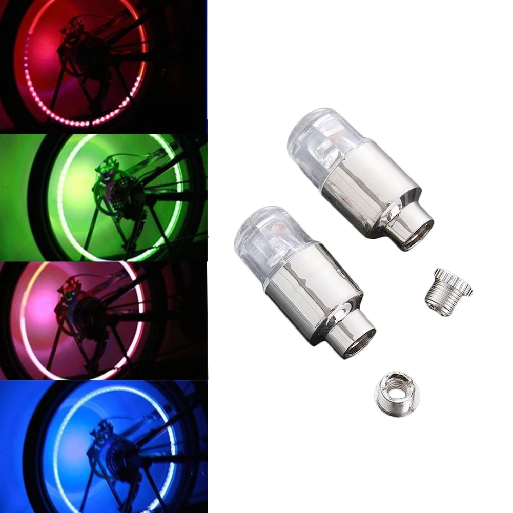 Colorido LED carro pneu válvula Caps, motocicleta ciclismo roda lanterna, raios Hub, pneu lâmpada, Auto pneus acessórios, 2pcs